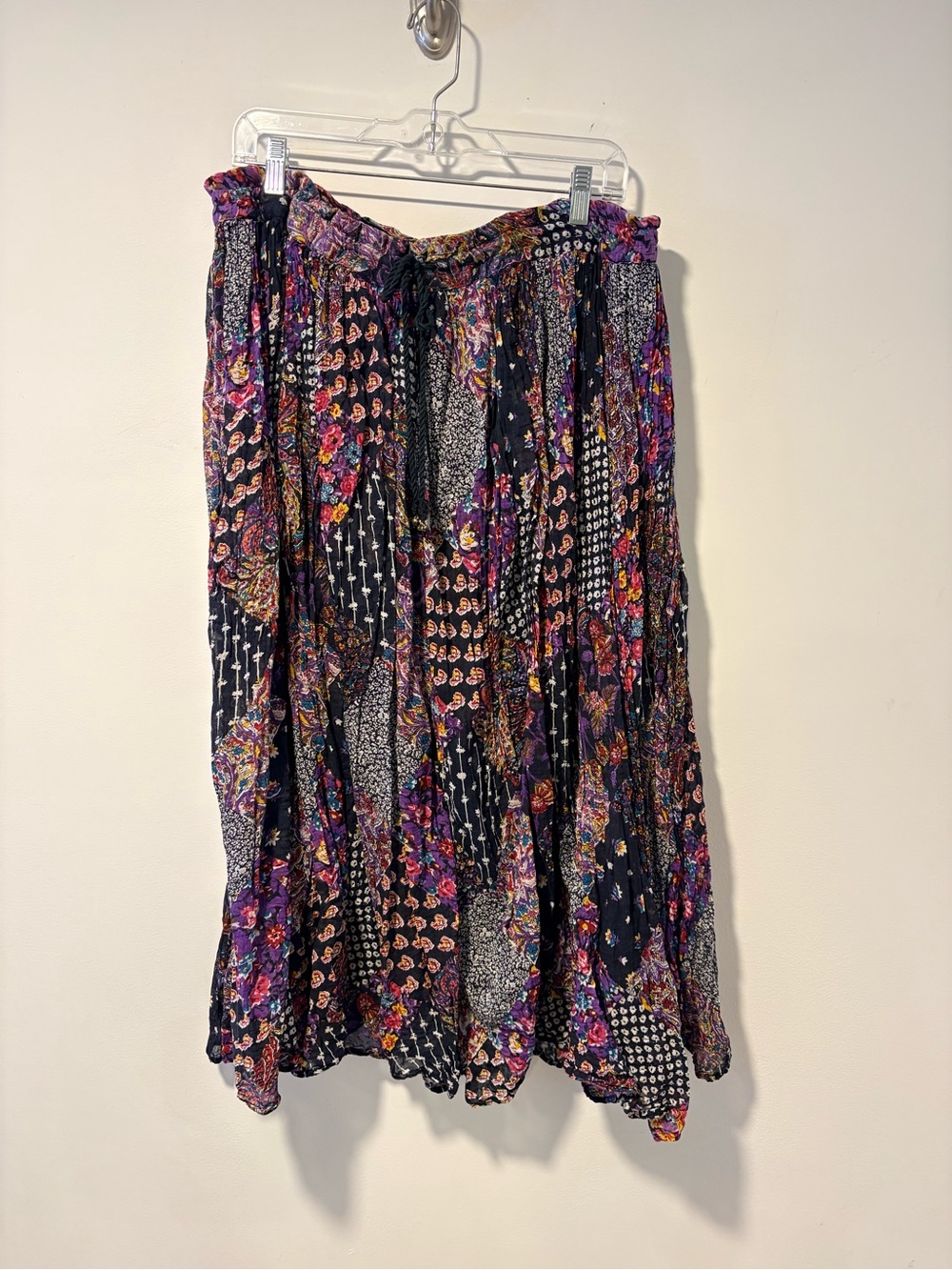 Vintage Witchy Bohemian Floral Patchwork Print Maxi Broomstick Skirt Cotton Lrg